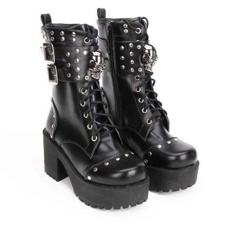 Cramps Gothic Rivet Skull Boots