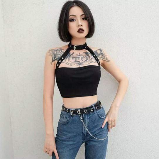 Gothic Choker Halter Crop Top