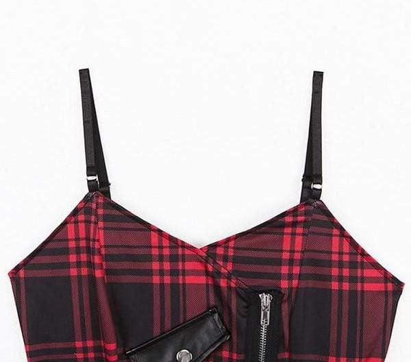 Gothic Plaid Rivet Crop Tank Top