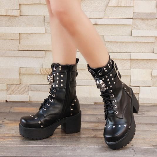 Cramps Gothic Rivet Skull Boots - Gothic Babe Co