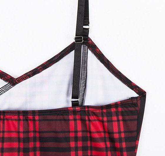 Gothic Plaid Rivet Crop Tank Top