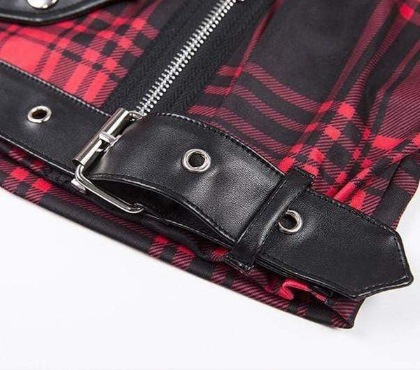 Gothic Plaid Rivet Crop Tank Top