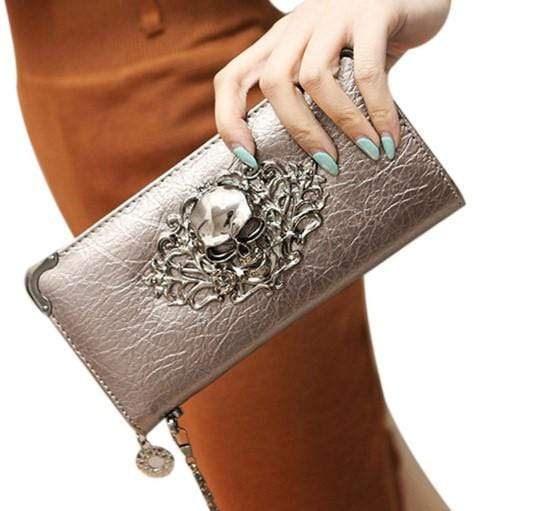 Metal Skull Pattern Leather Long Wallet