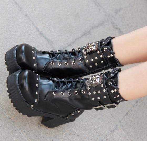 Cramps Gothic Rivet Skull Boots