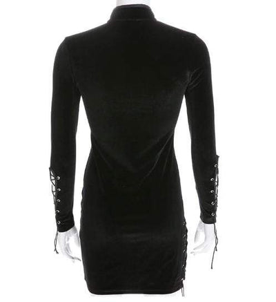Gothic Buckle Lace Up Velvet Dress