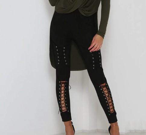 Gothic Lace Up Suede High Waist Pants