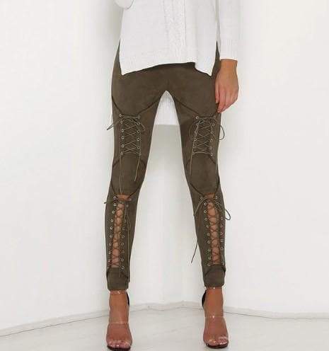 Gothic Lace Up Suede High Waist Pants