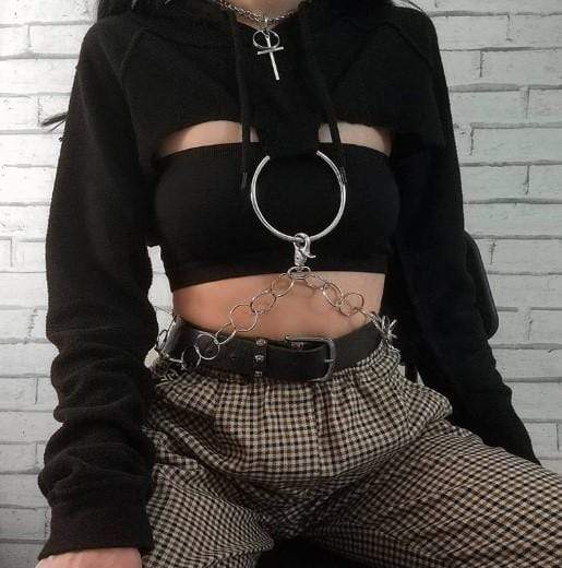 Gothic O-ring and Chain Crop Hoodie