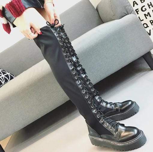 ELECTRA Black Lace Up Over The Knee Boots