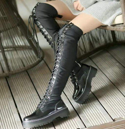 ELECTRA Black Lace Up Over The Knee Boots