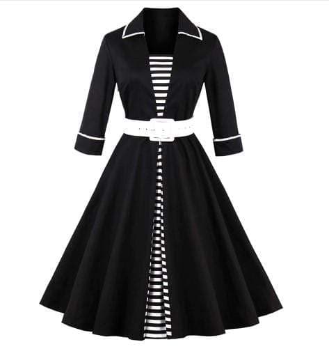 Patchwork Belt Vintage Dress Plus Size