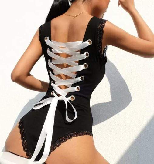 Gothic Lace Up Back Bodysuit