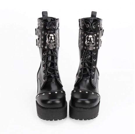 Cramps Gothic Rivet Skull Boots