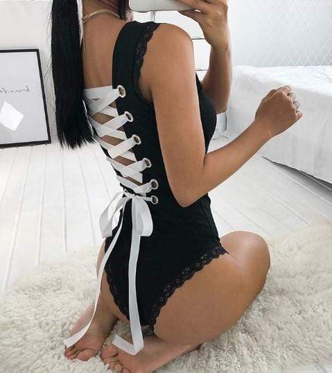 Gothic Lace Up Back Bodysuit