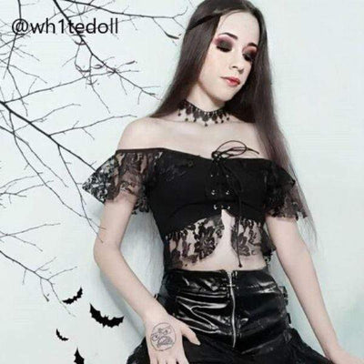 Gothic Black Lace Crop Top - BF