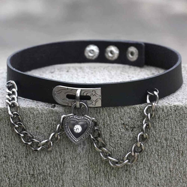 Chained Lock Heart Gothic Choker