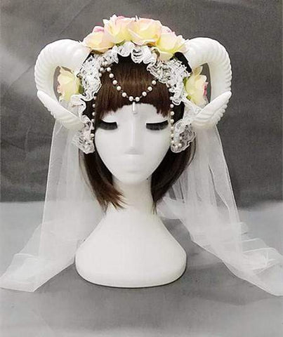 Gothic Horn Headdress and optional veil (white)