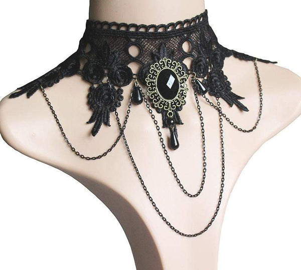 Goth Tassel Lace Gothic Necklace