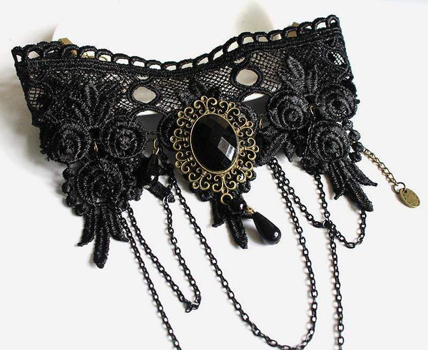 Goth Tassel Lace Gothic Necklace