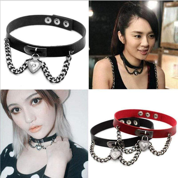 Chained Lock Heart Choker