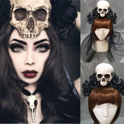 Gothic Skull Rose Headband