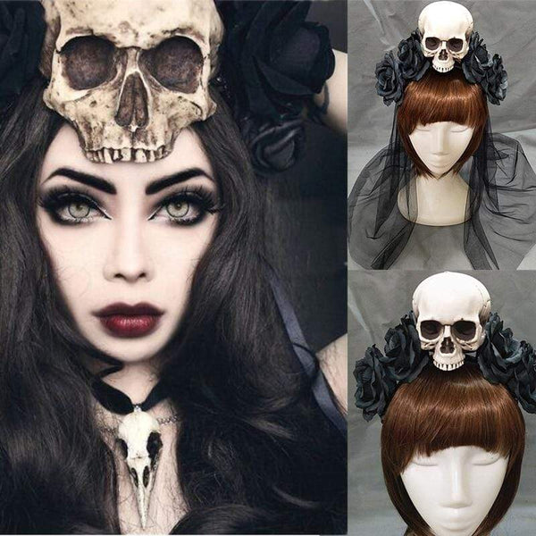 Gothic Skull Rose Headband