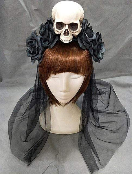 Gothic Skull Rose Headband