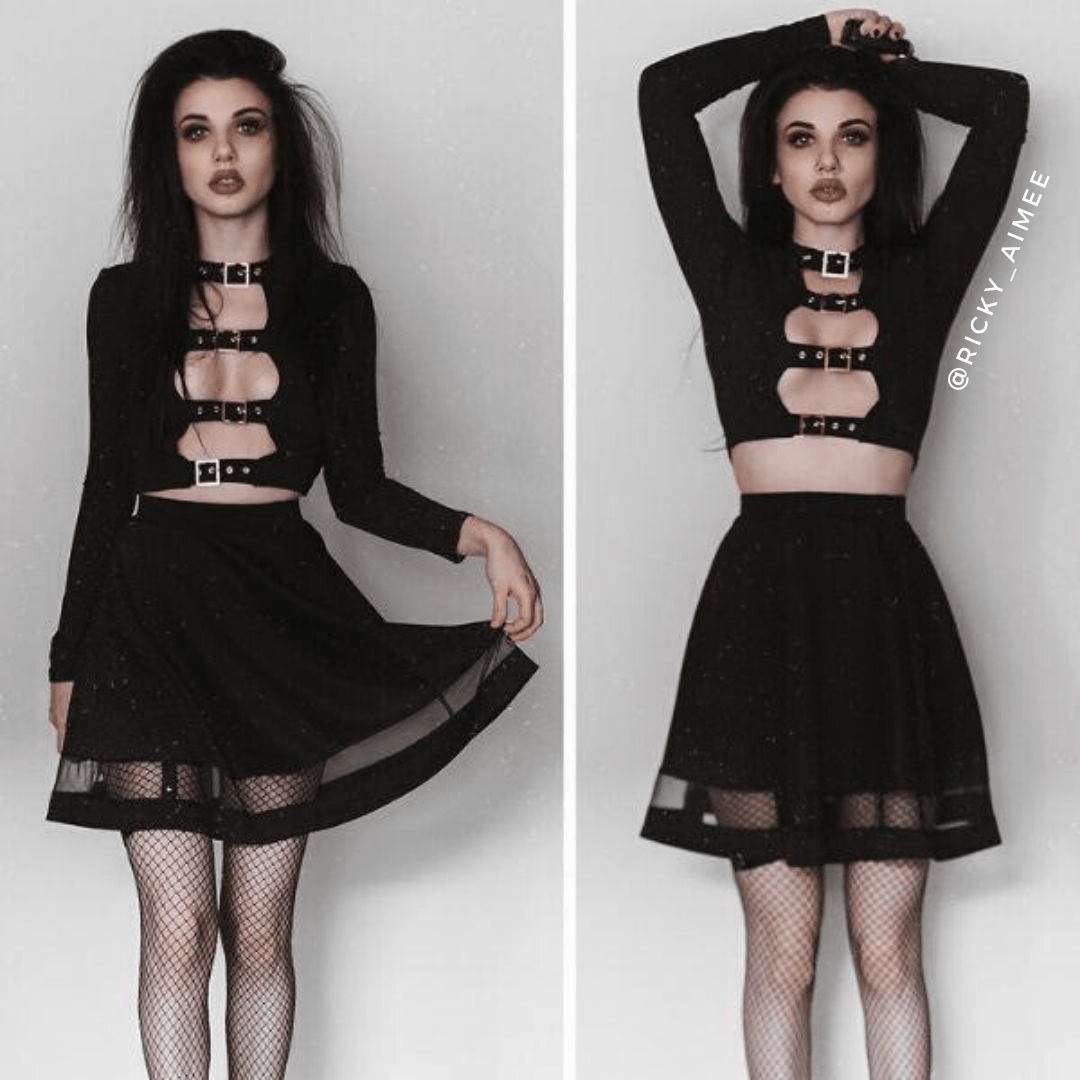 Granite Long Sleeve Crop Top - Gothic Babe Co